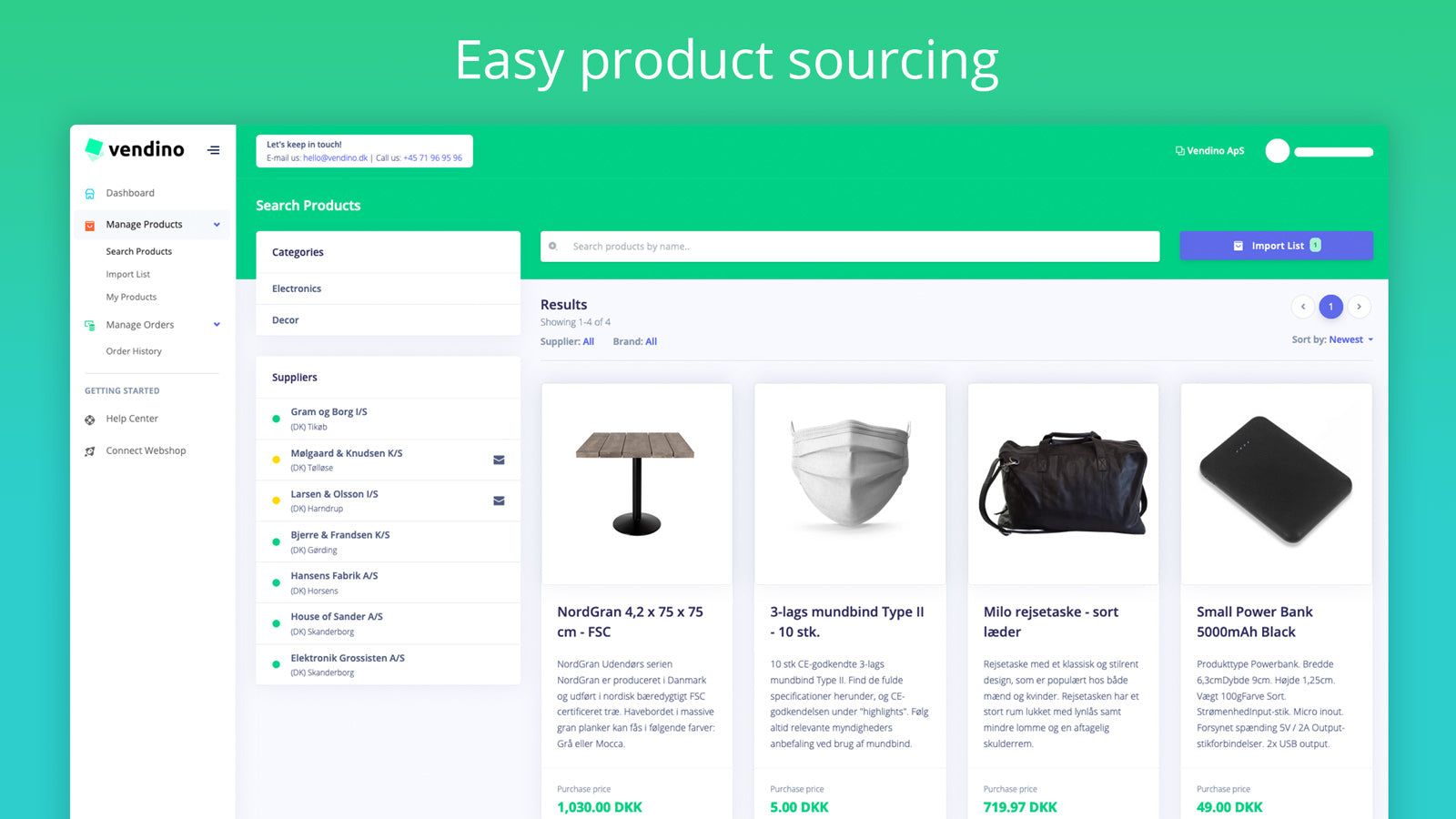 Easy product sourcing