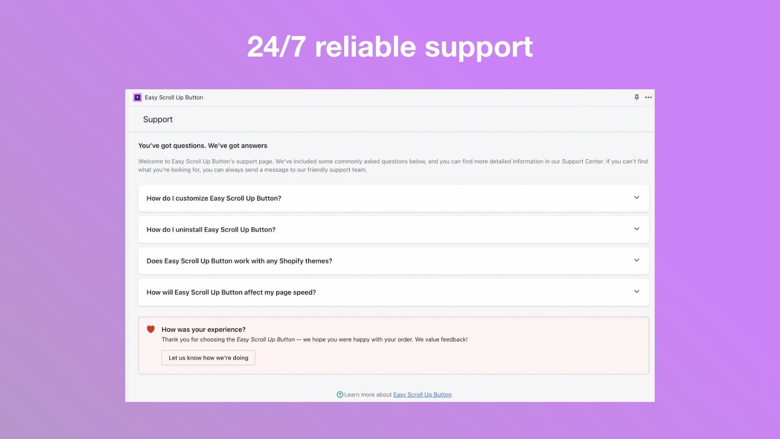 easy scroll up button - reliable support 24/7