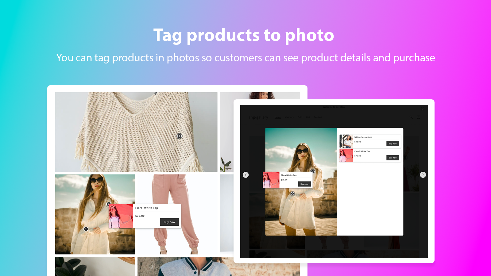 Easy tag product to photo in gallery, lookbook