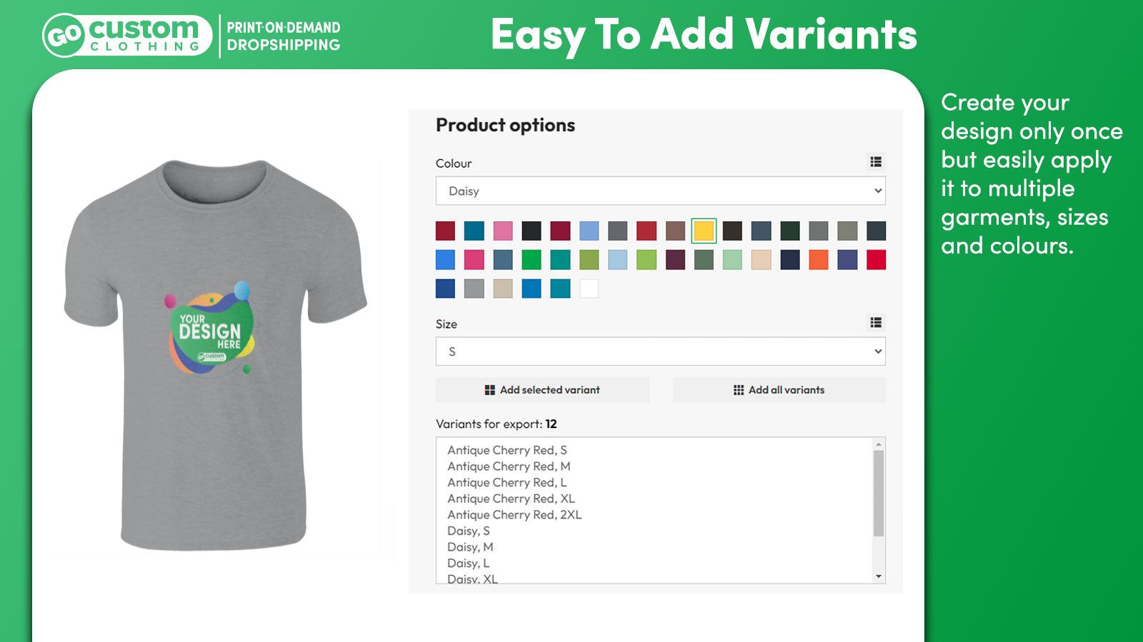 Easy to add variants and export to your store