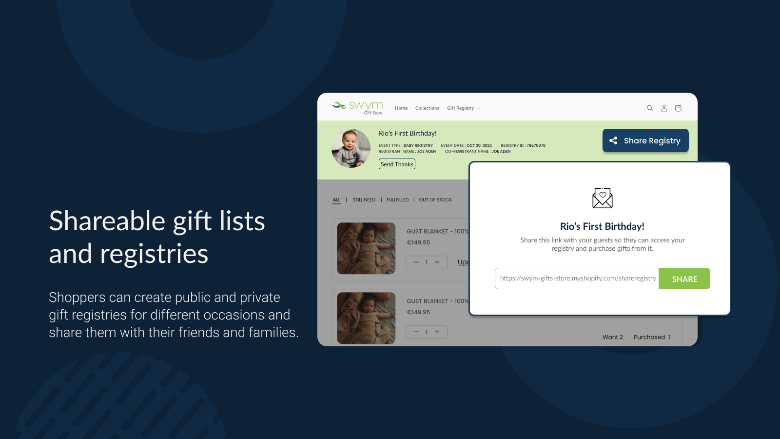 Easy to share gift lists and registries