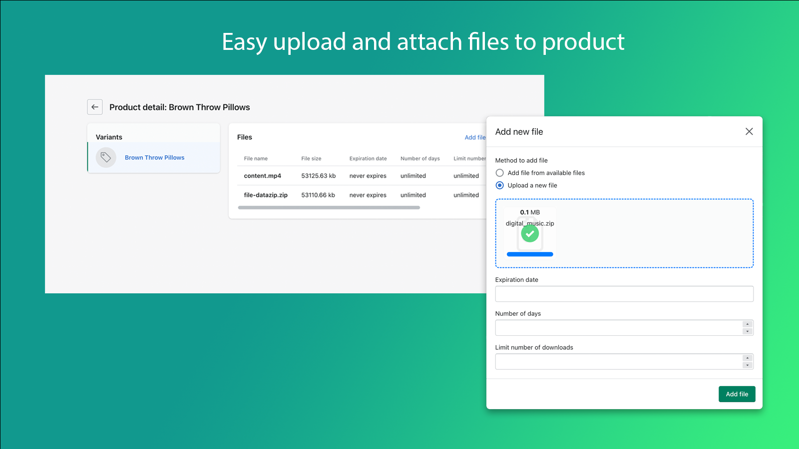 Easy upload and attach file to produt