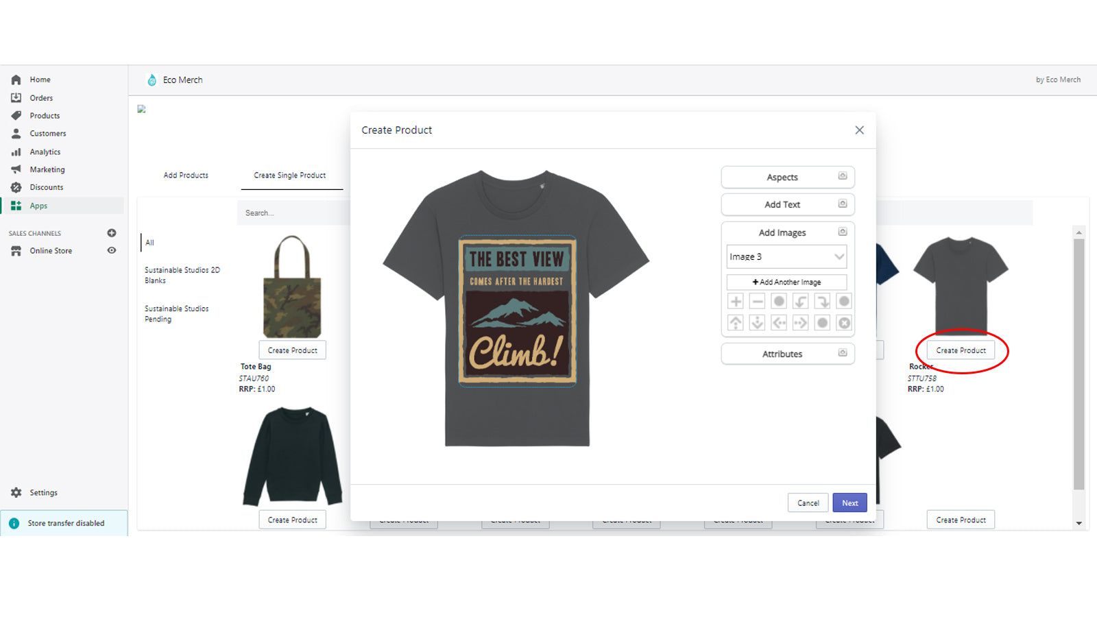 Eco Merch App create single product with your artwork