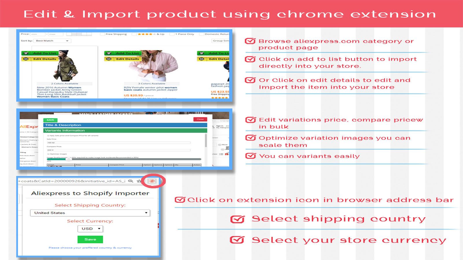 Edit and Import products using chrome extension