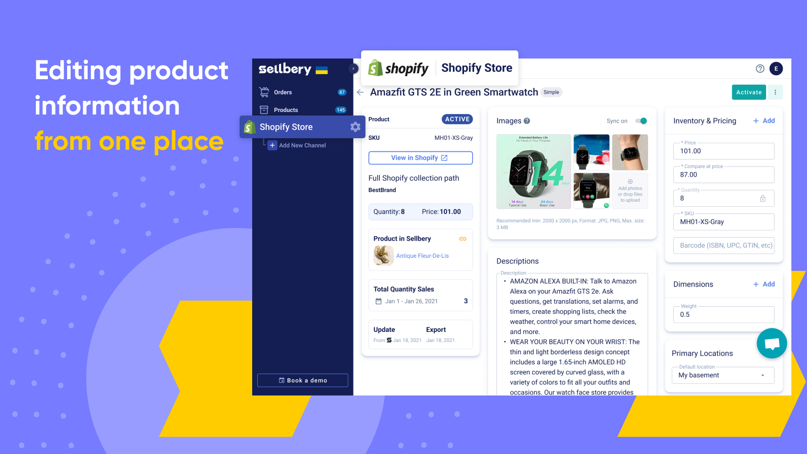 Editing product information in Products under Shopify