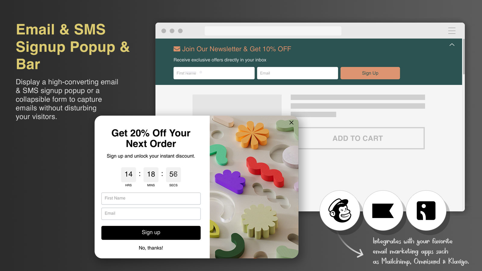 Email & SMS signup popups and collapsible forms
