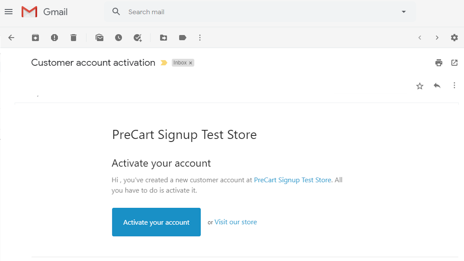 Email is sent to customer to activate their new customer account