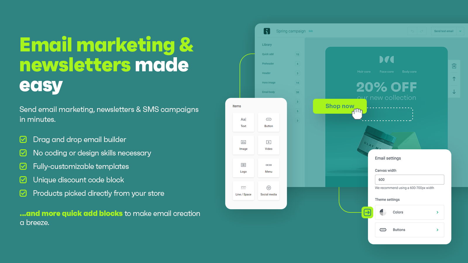 Email Marketing & SMS: newsletters, welcome emails, automation