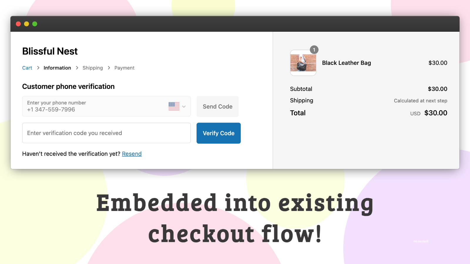 Embedded into existing checkout flow