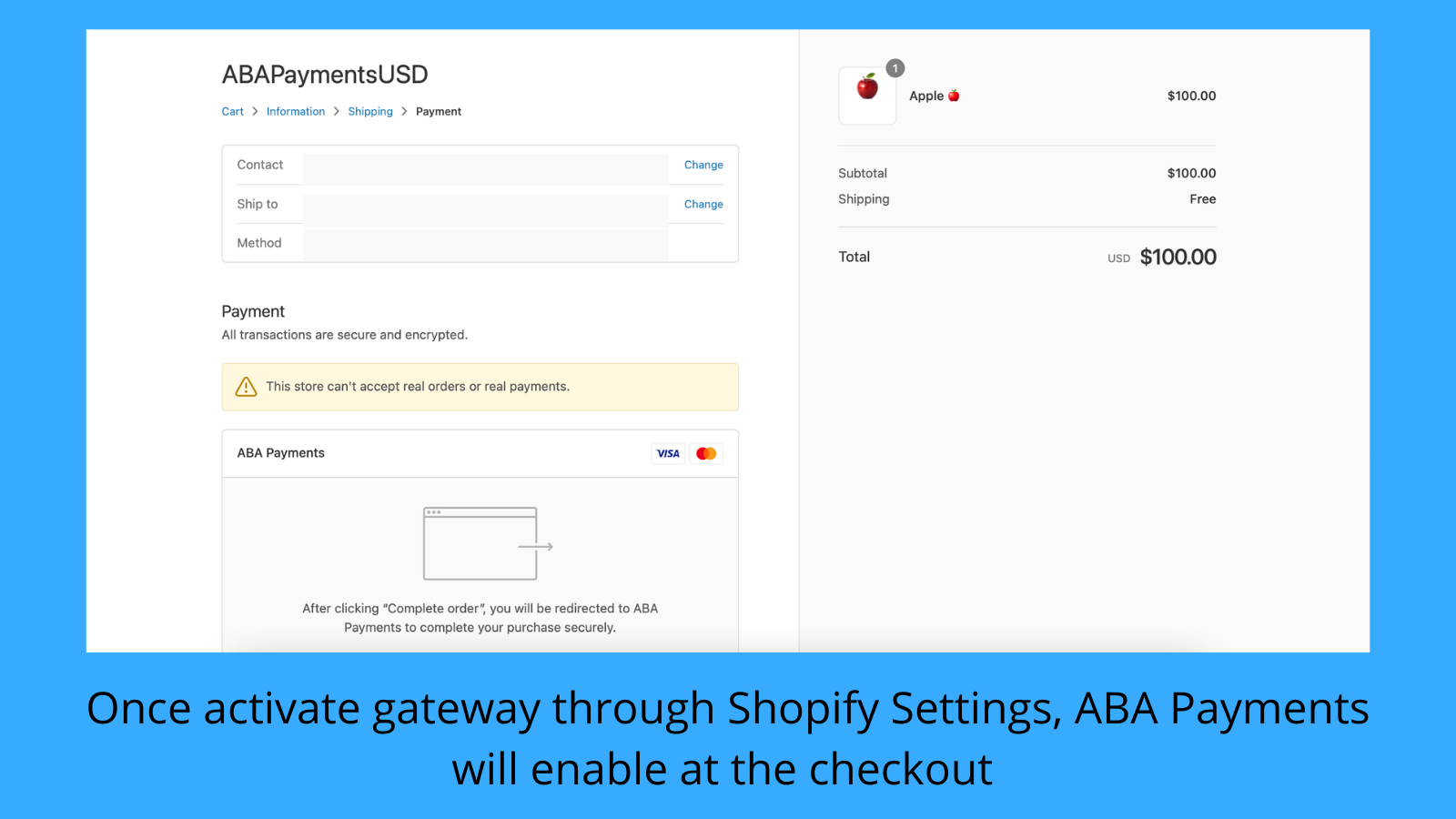 Enable ABA Payments at the checkout.