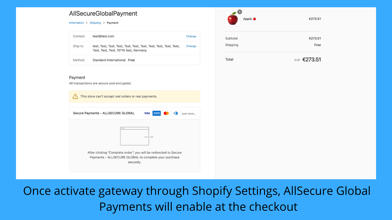 Enable AllSecure Global Payments at the checkout