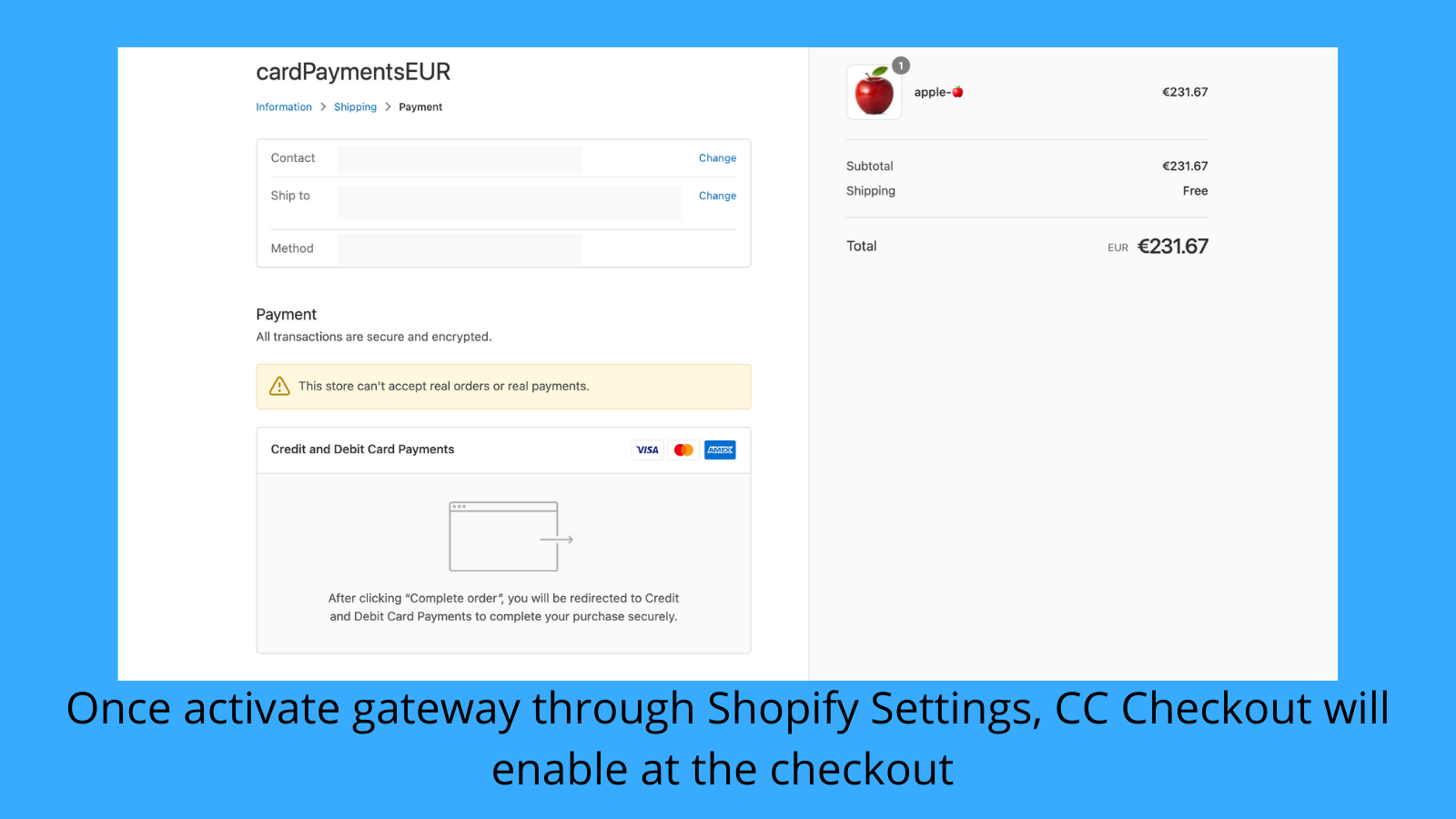 Enable CC Checkout at the checkout 