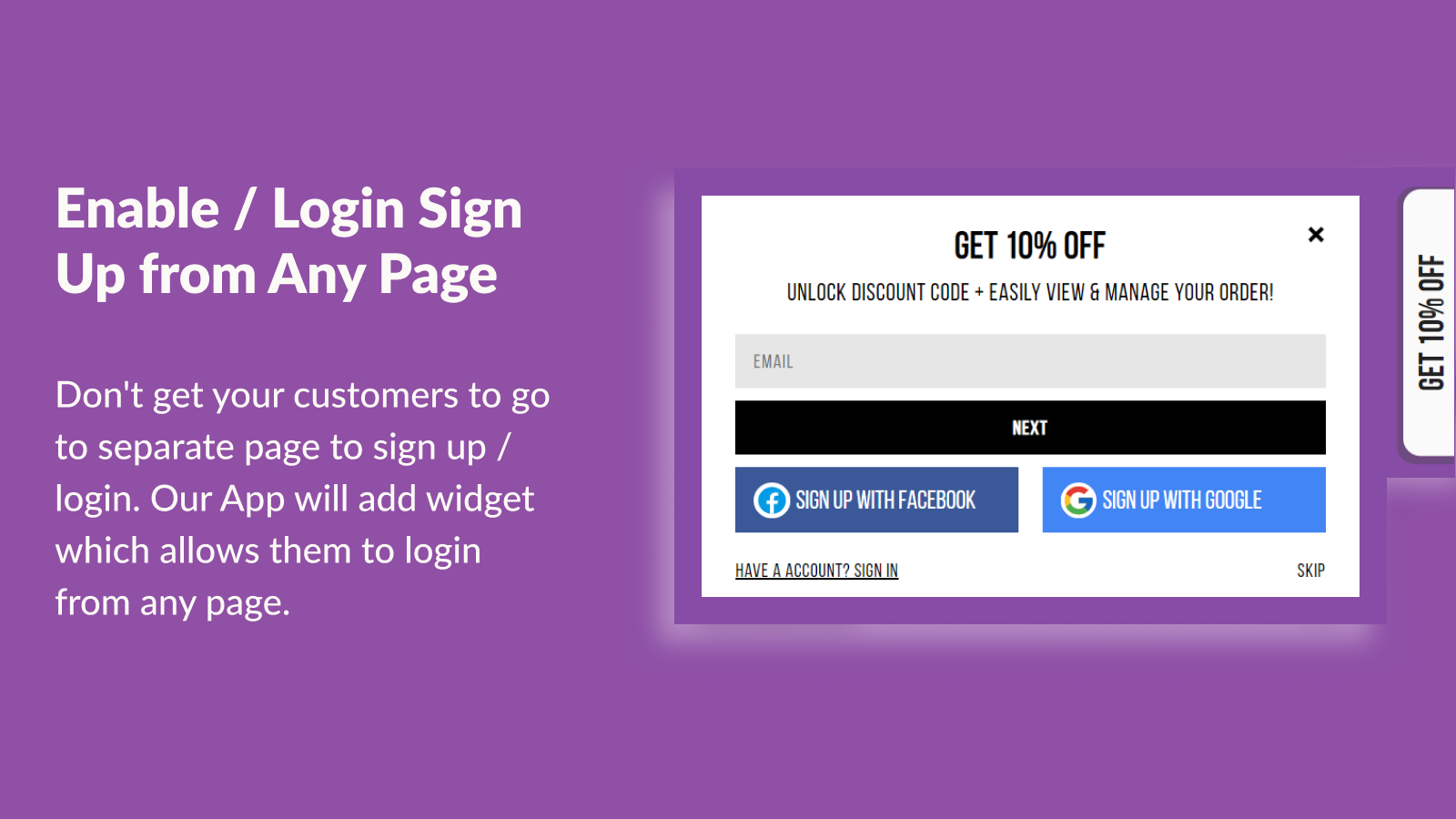 Enable Login/Sign Up from any page