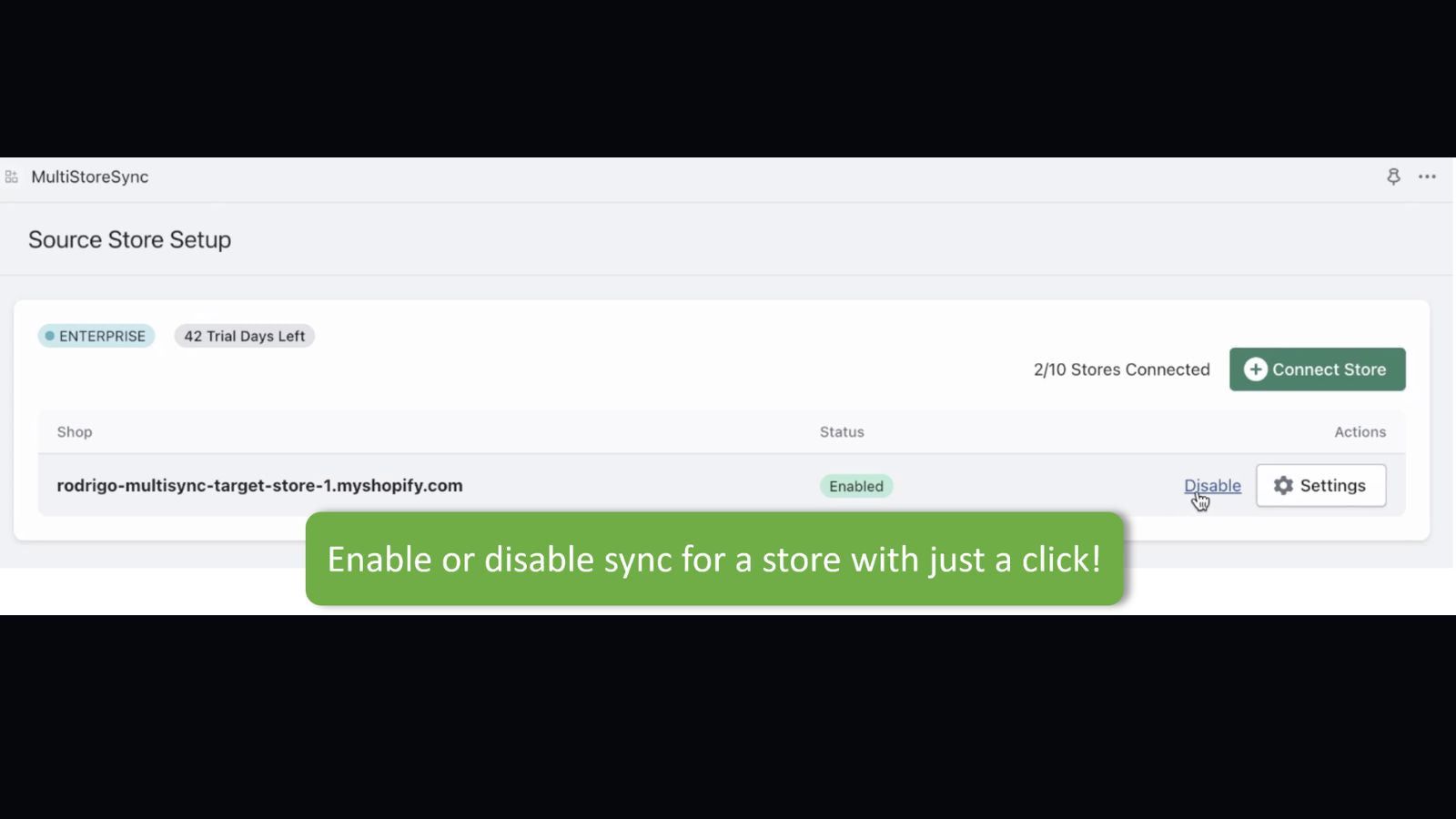 Enable or disable sync for a store with just a click
