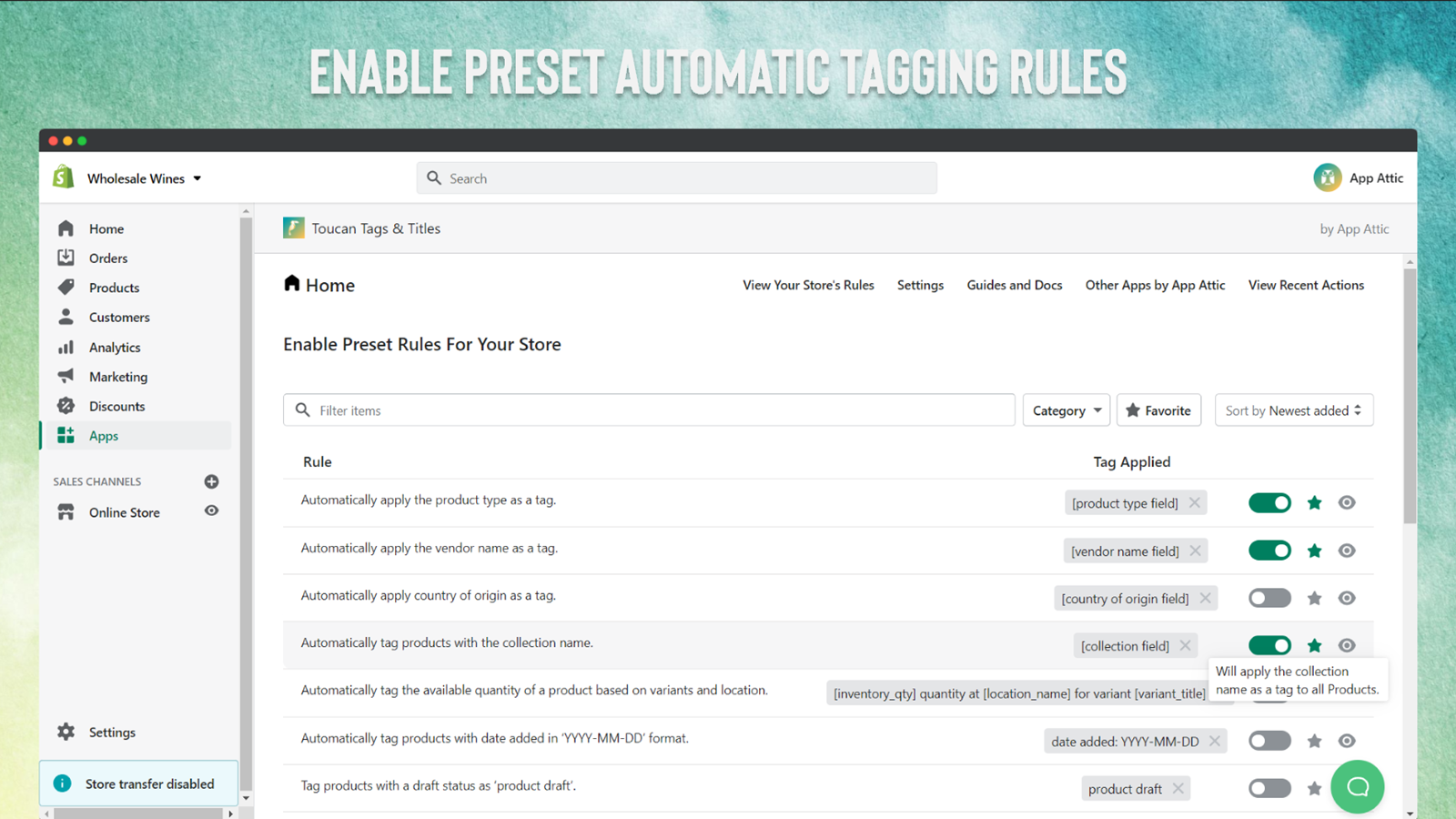 Enable Preset Automatic Tagging Rules