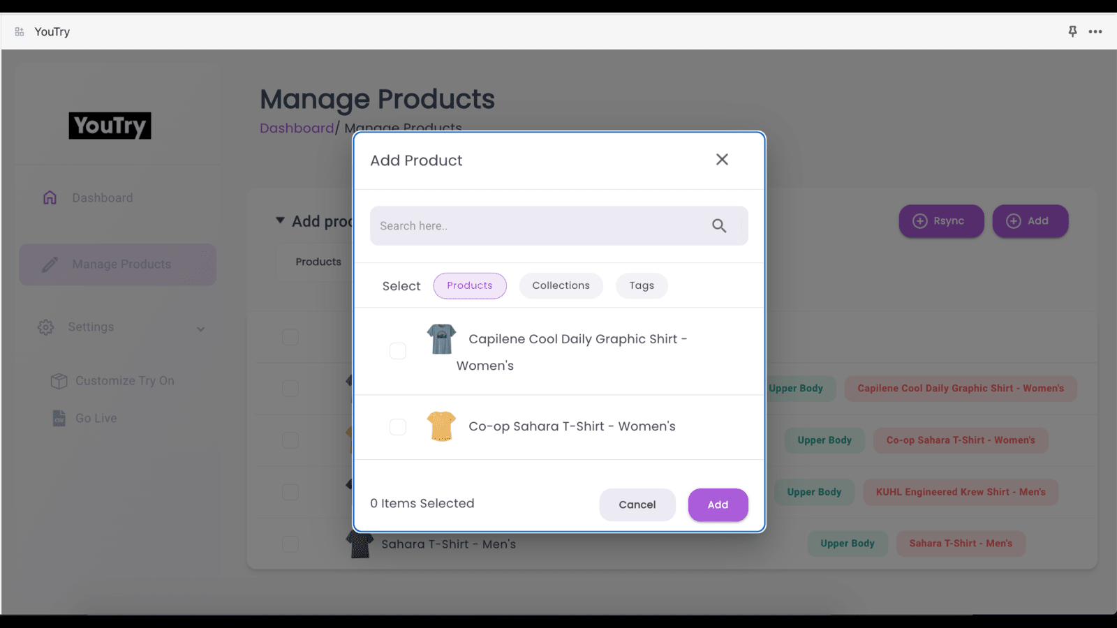 Enabling the try-on button for products, collections and tags