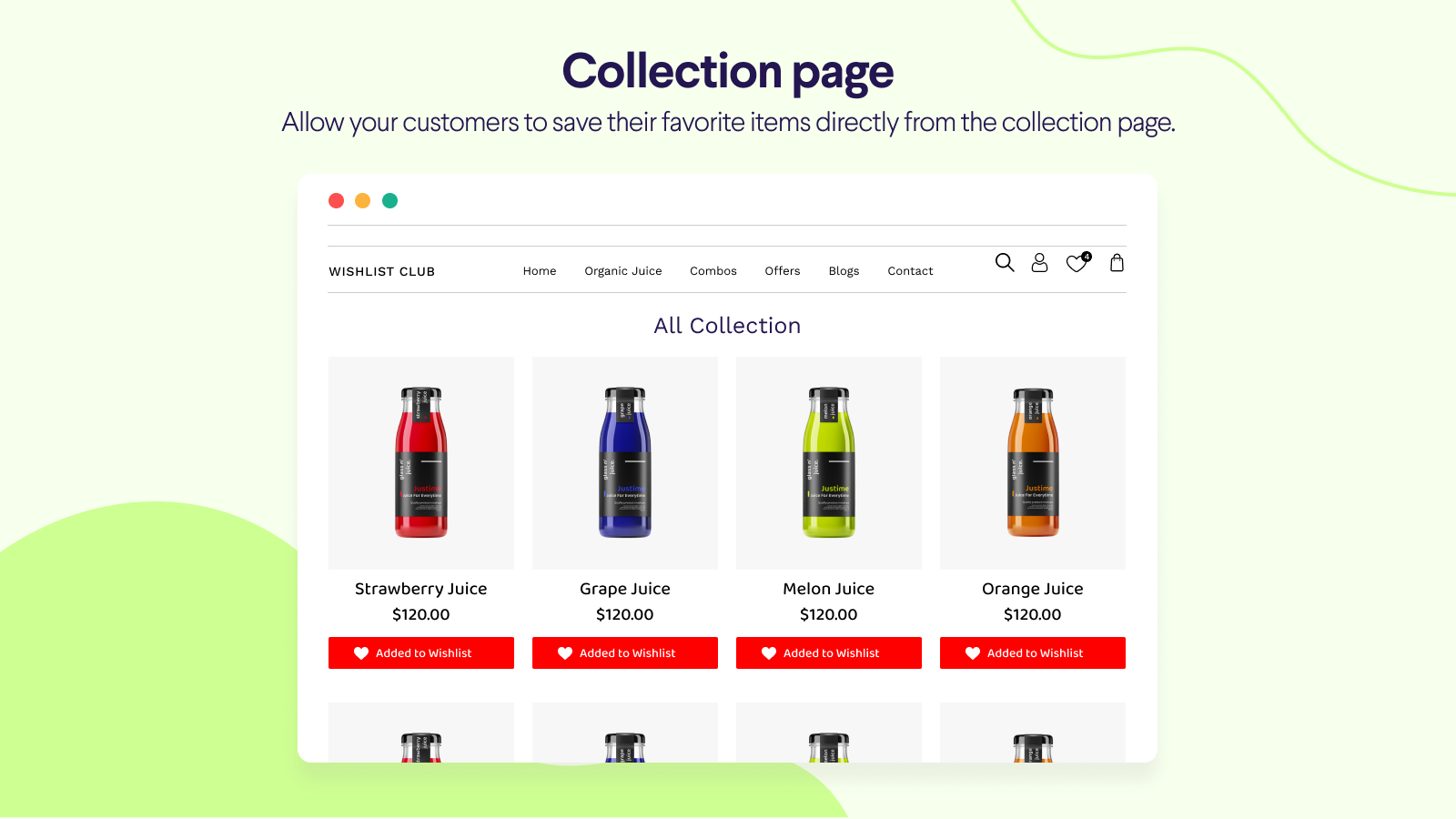 Engage customers by adding a wishlist icon on collection page.