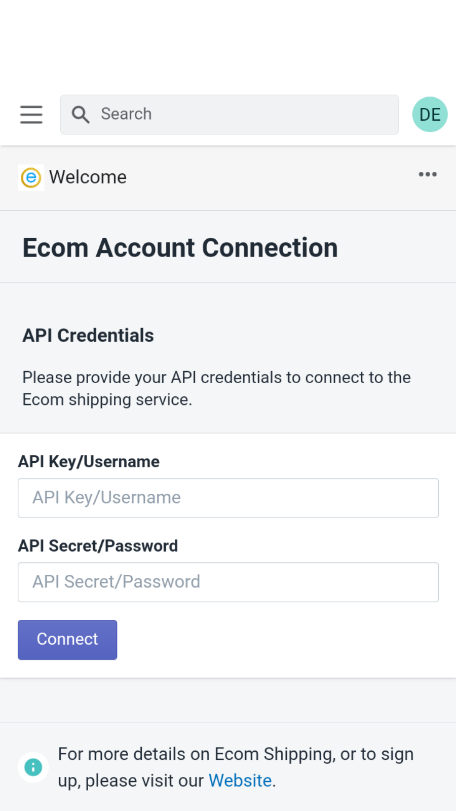 Enter credentials to connect with our service