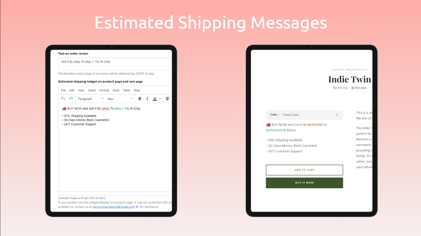 Estimated Shipping Messages