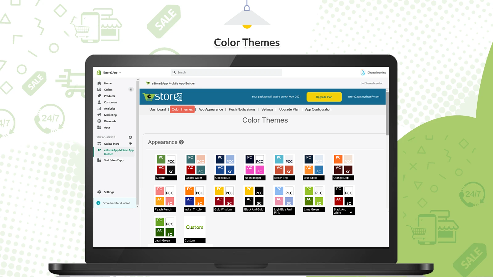 estore2app shopify color themes