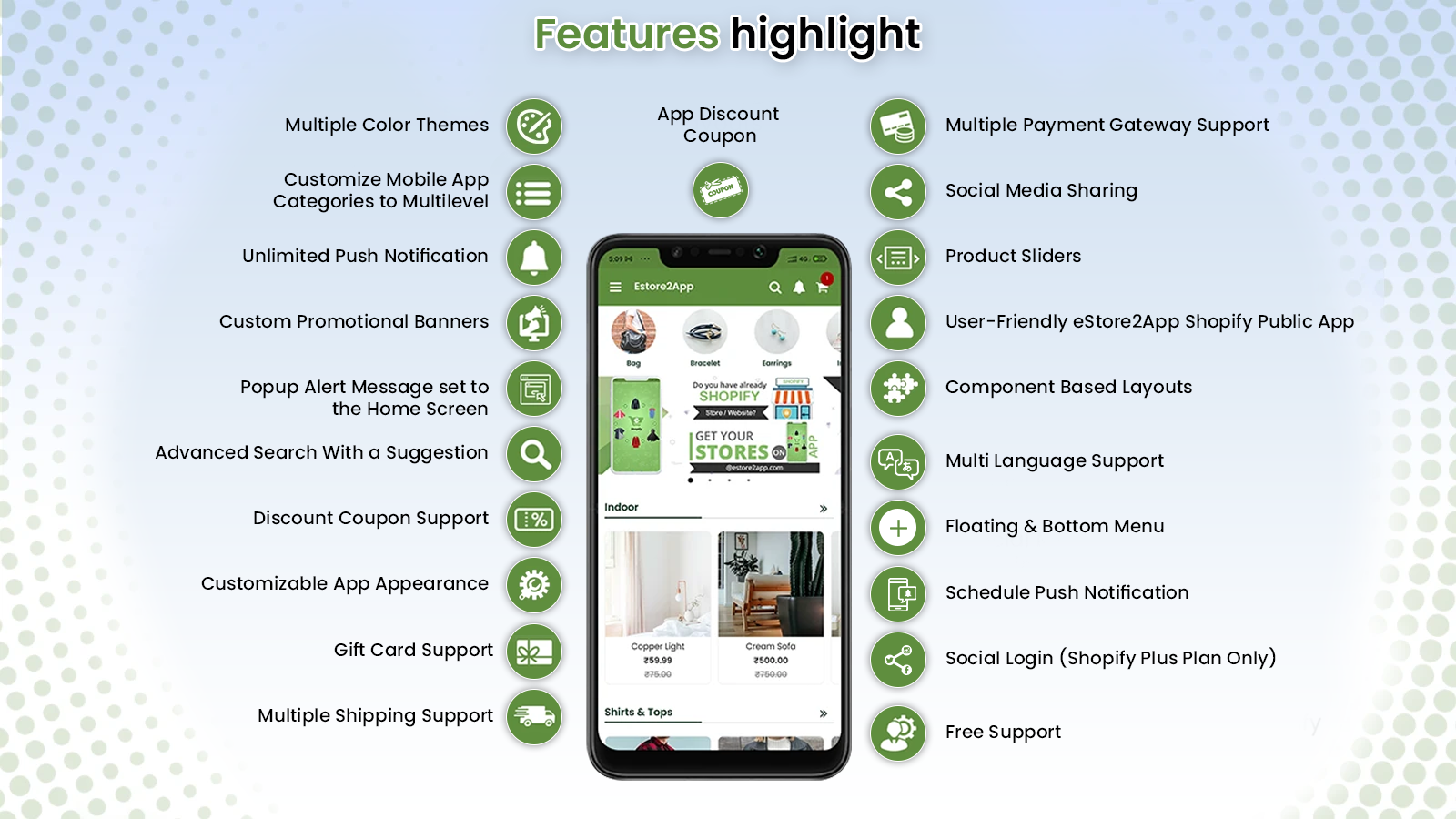estore2app shopify features highlights
