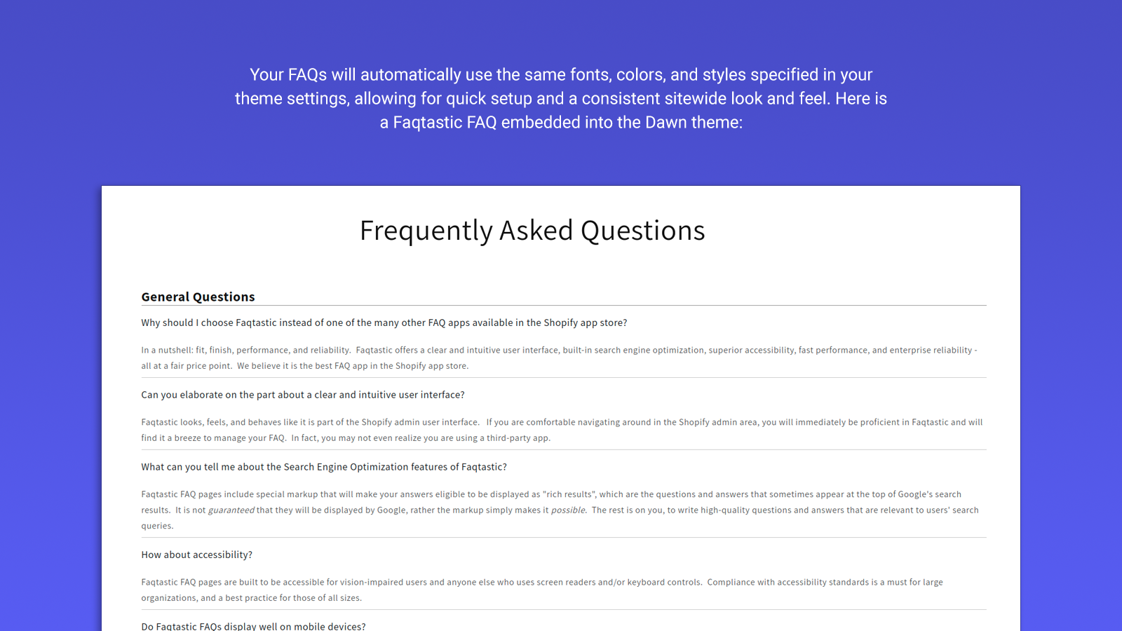 Example FAQ page created with Faqtastic