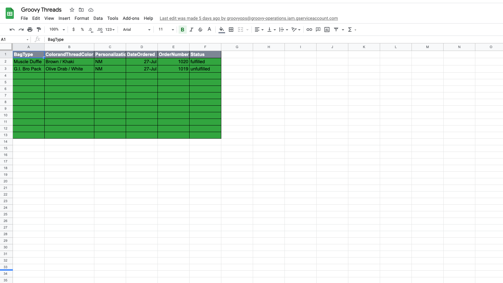 Example of a compatible Google Sheet.