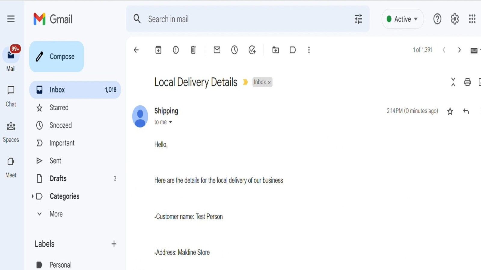 Example of automated delivery itenerary emails