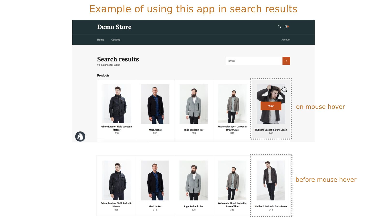 Example of using app in search results