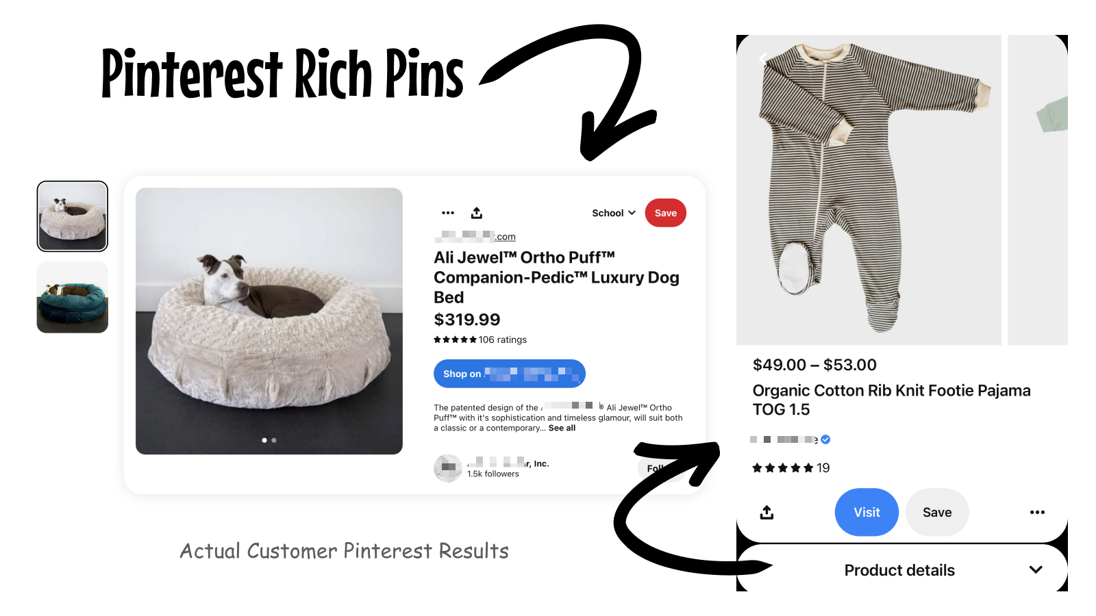 Example Pinterest Rich Pins for acual customers