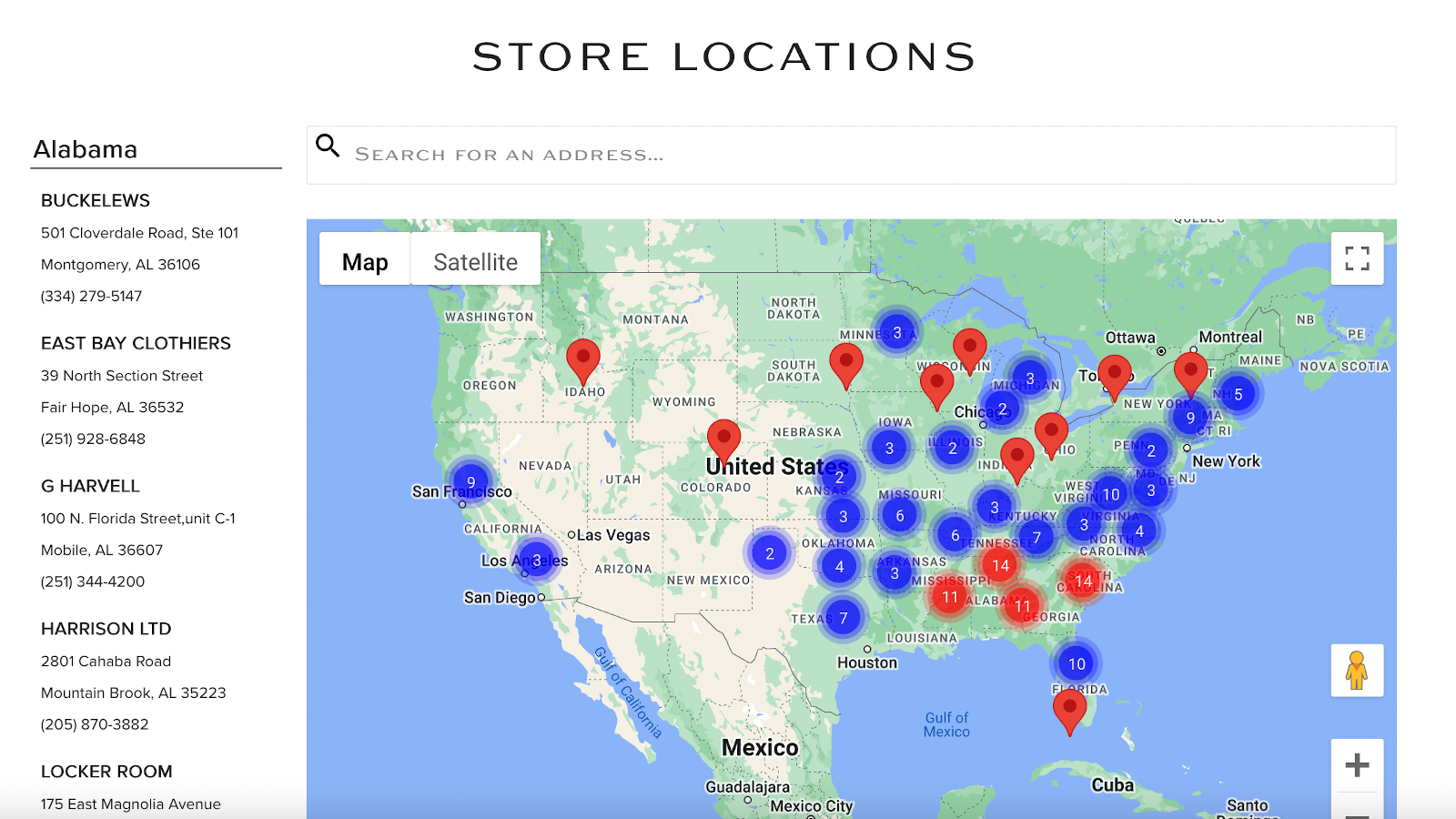 Example stockists page