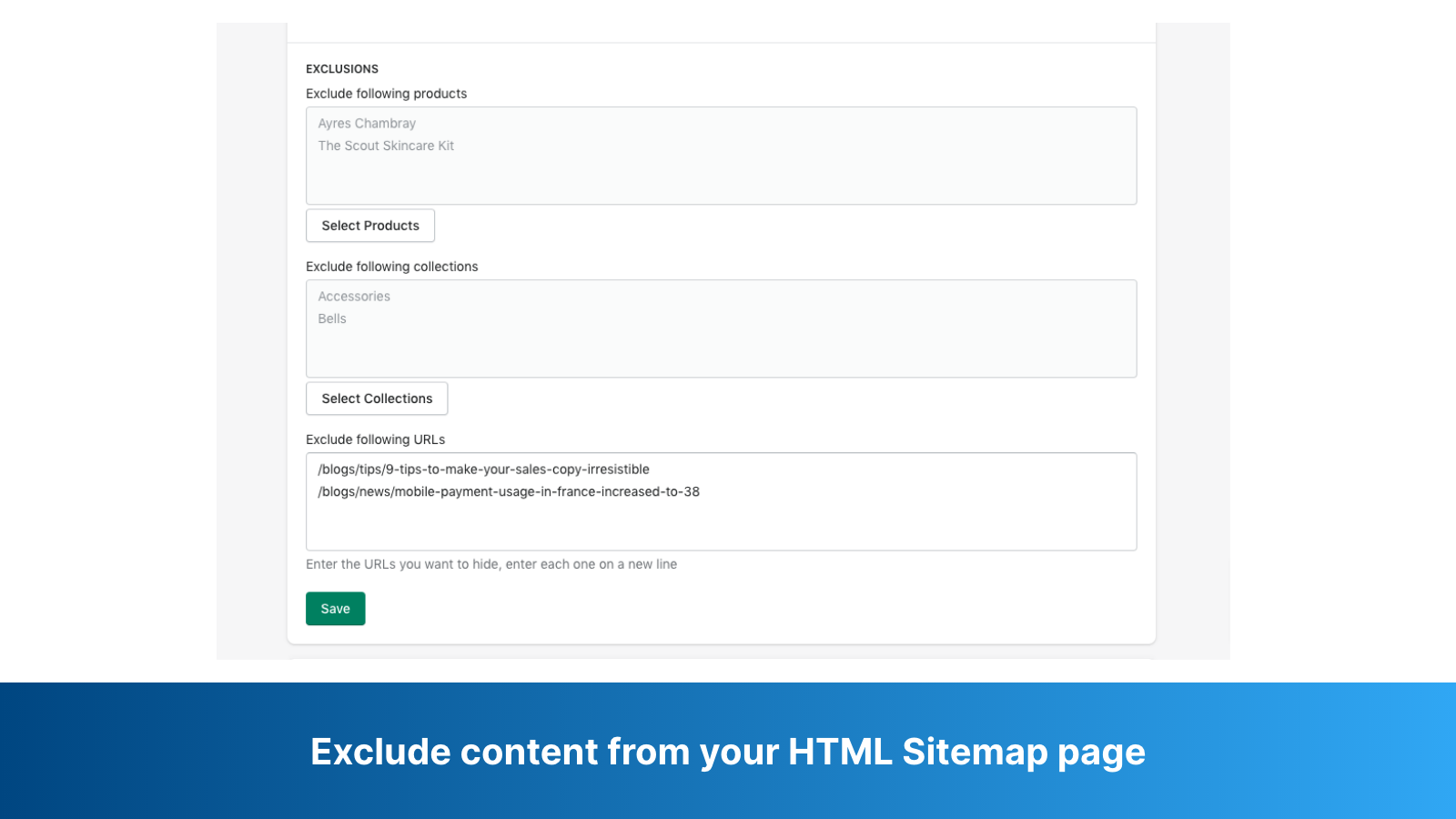 Exclude content from your HTML Sitemap page