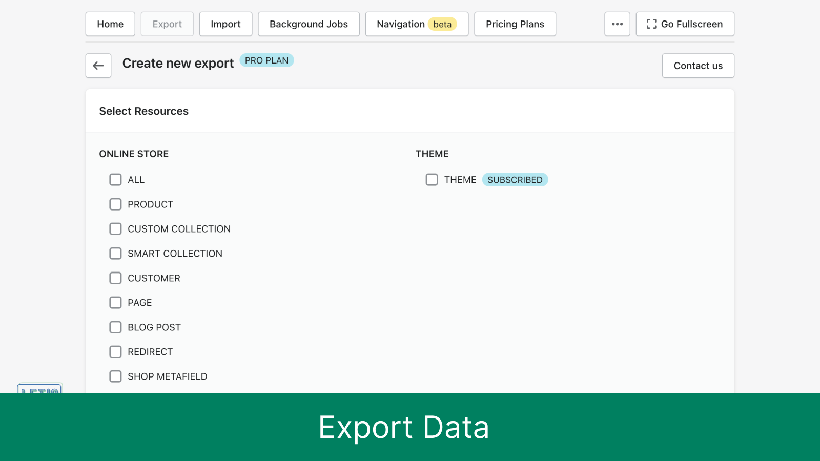 Export Data from Resource Store