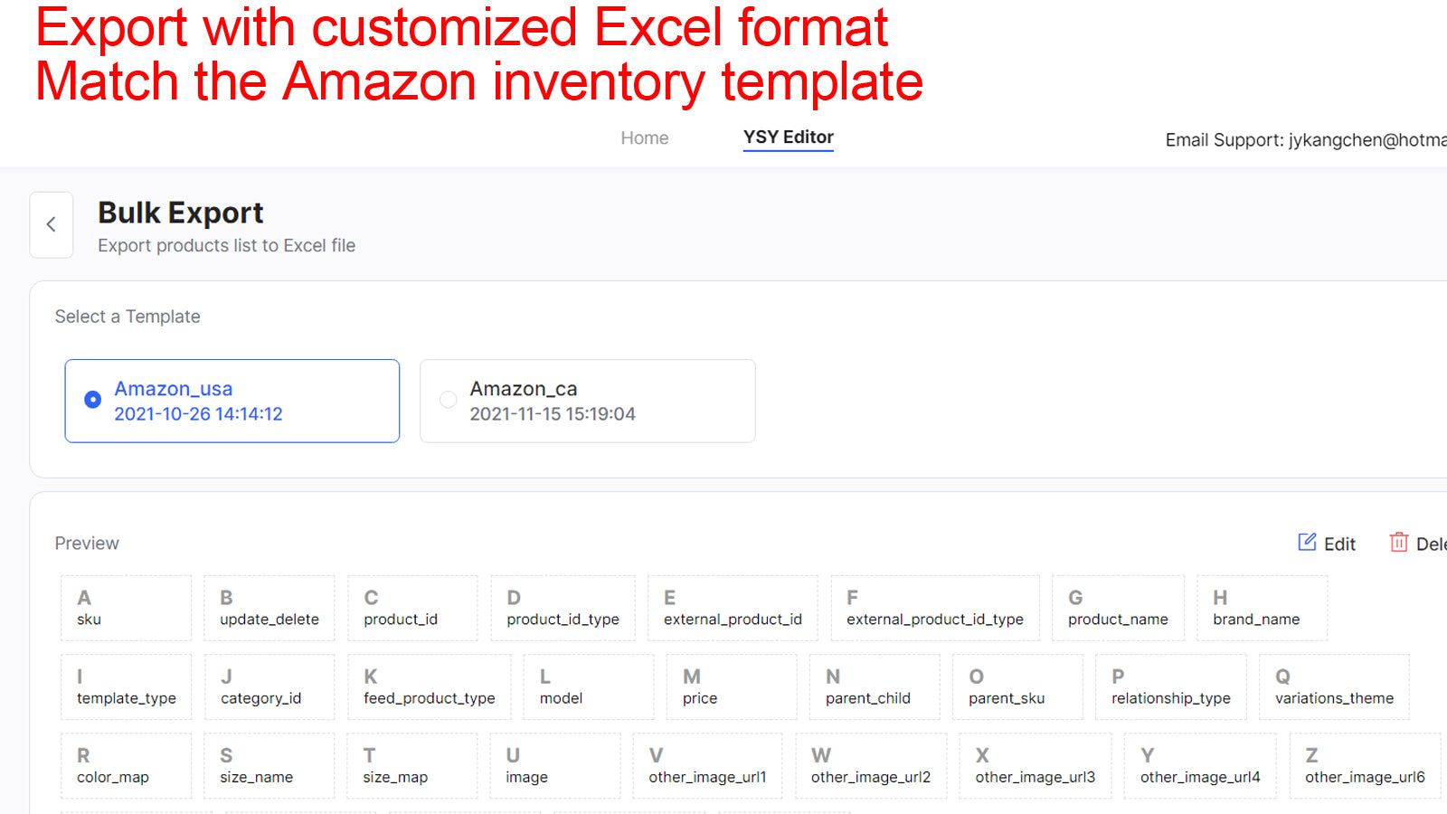 Export excel files from online store