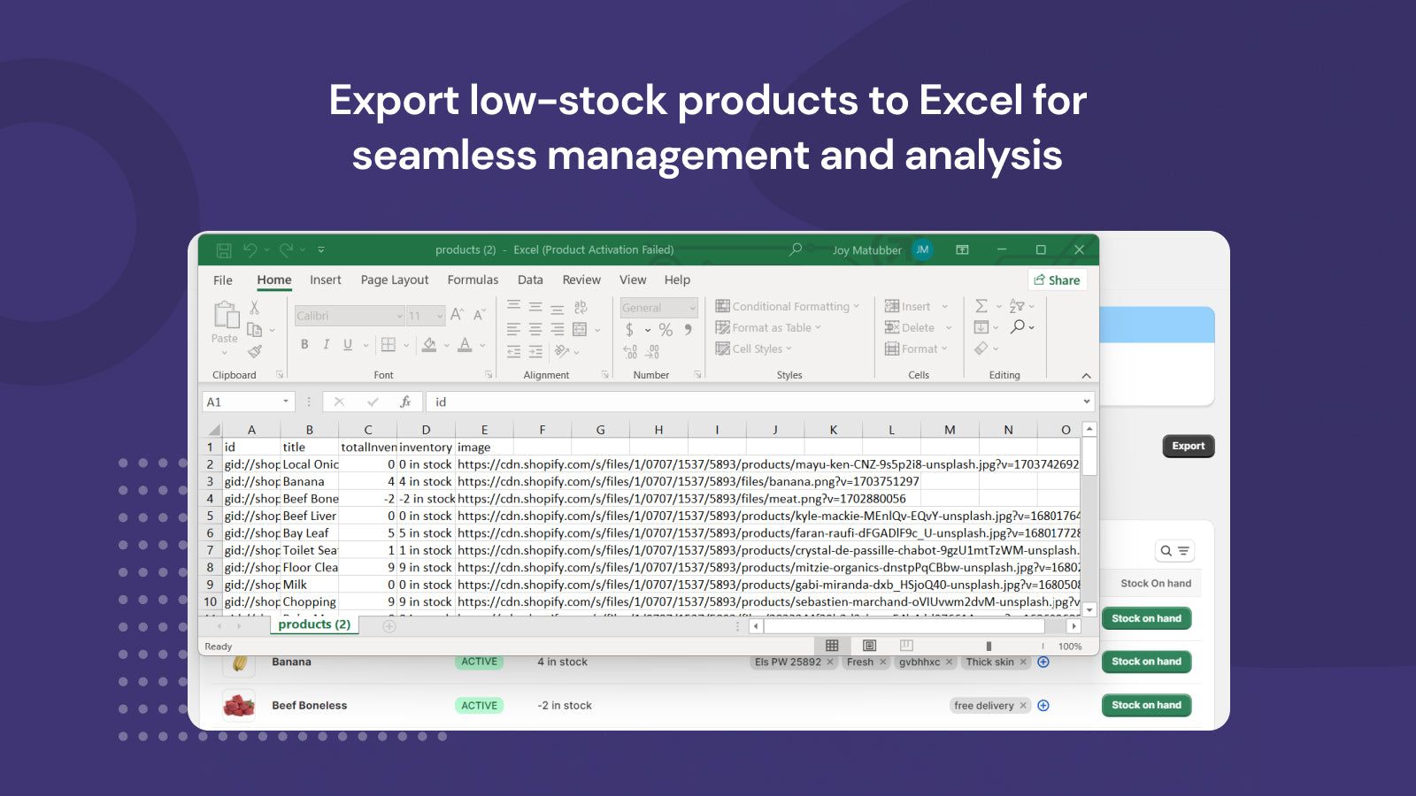 Export low-stock products to Excel
