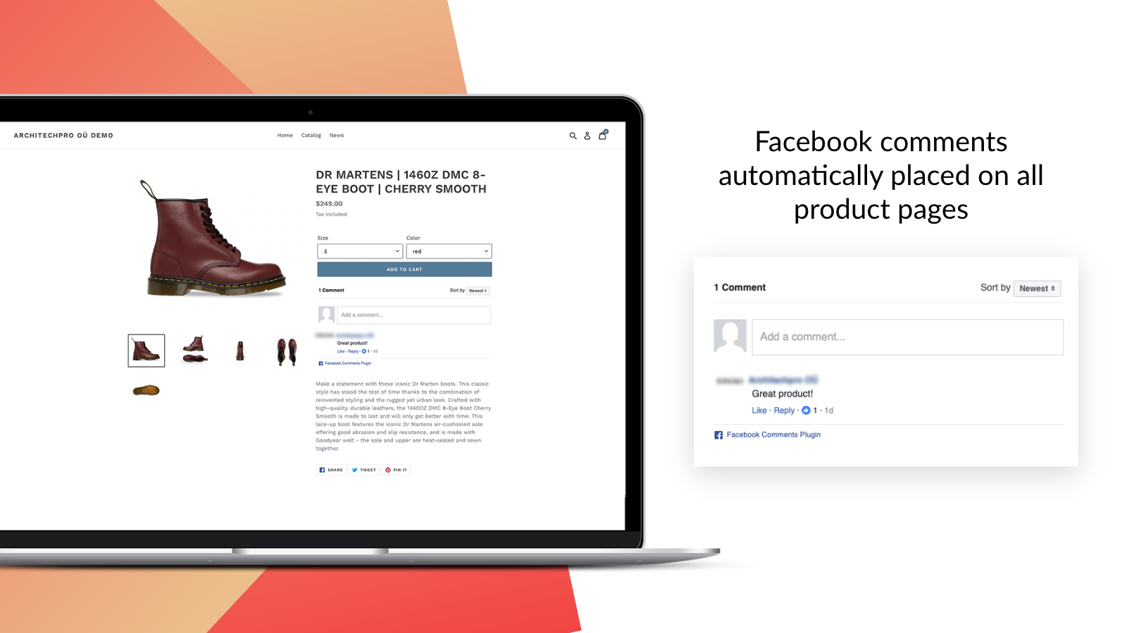 Facebook comment Reviews on all Shopify store product pages