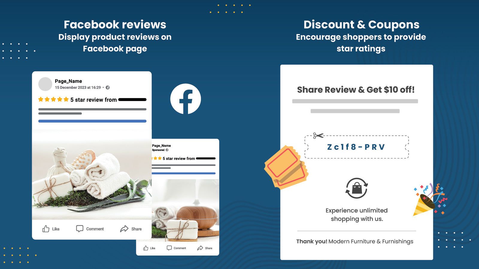 Facebook reviews and Coupons feature available in Proviews