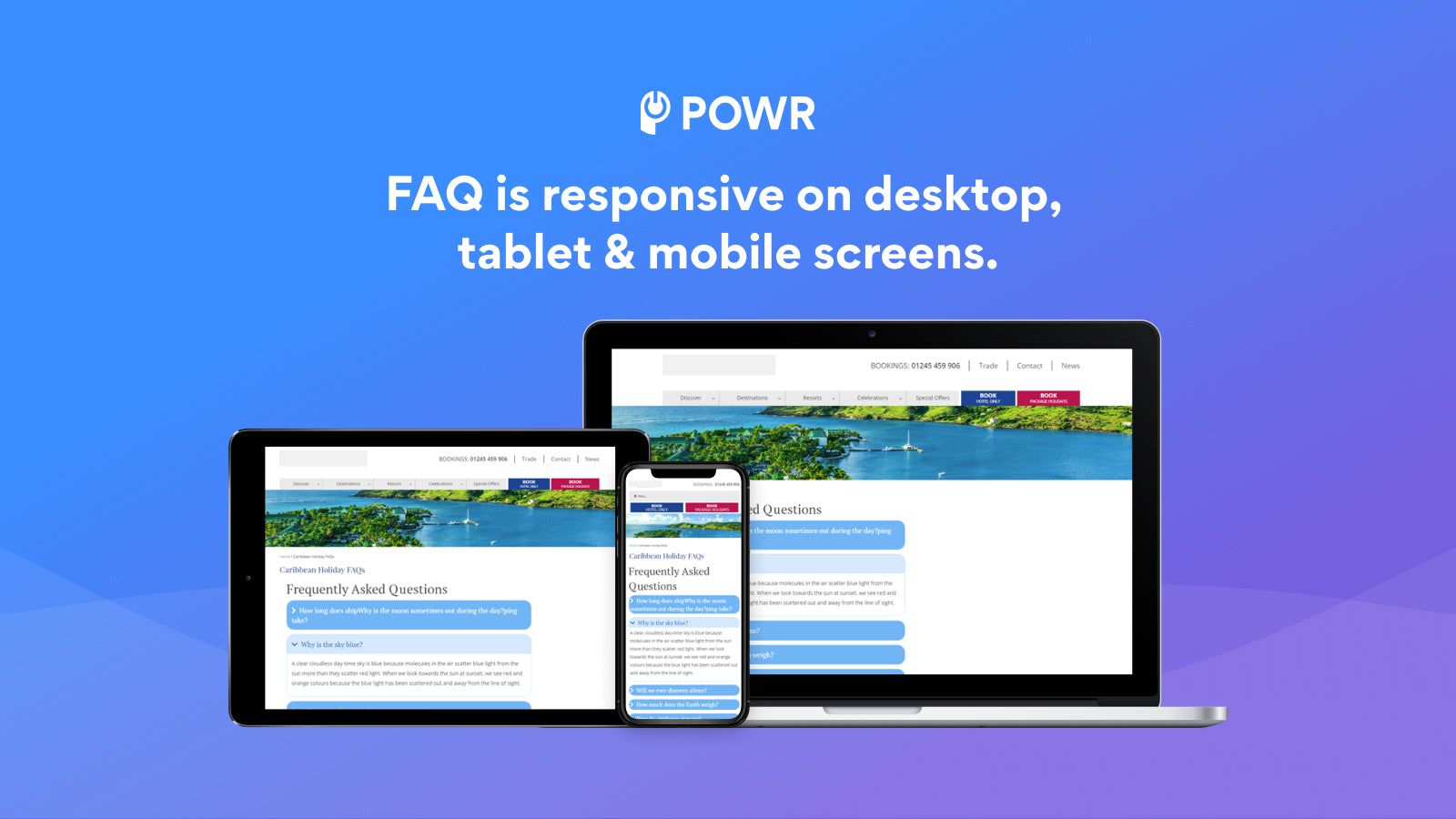 FAQs are responsive on Desktop, Tablet, & Mobile Screens.