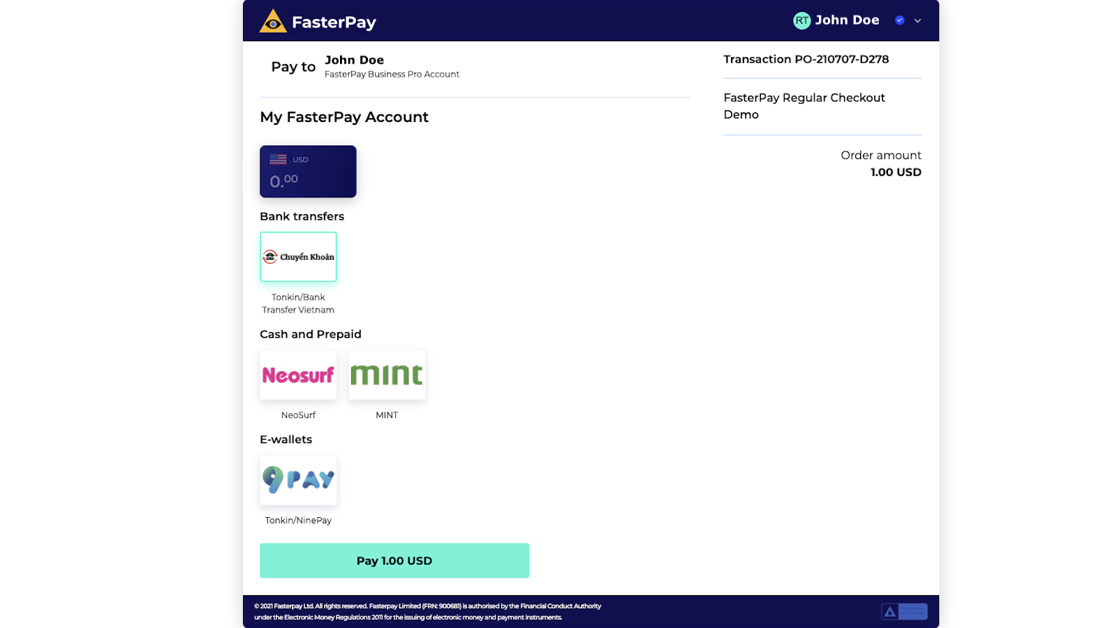 FasterPay payment widget