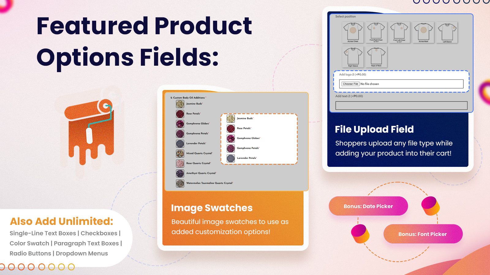 Featured product variants include Shopify file upload & more