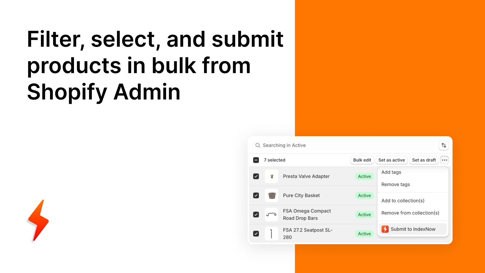Filter, select, and submit products in bulk from Shopify Admin