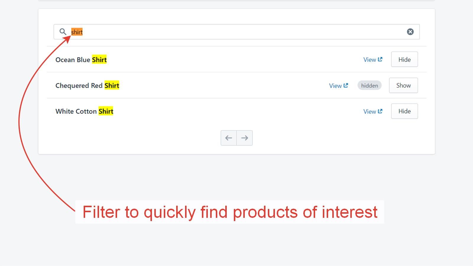 Filter to quickly find products of interest