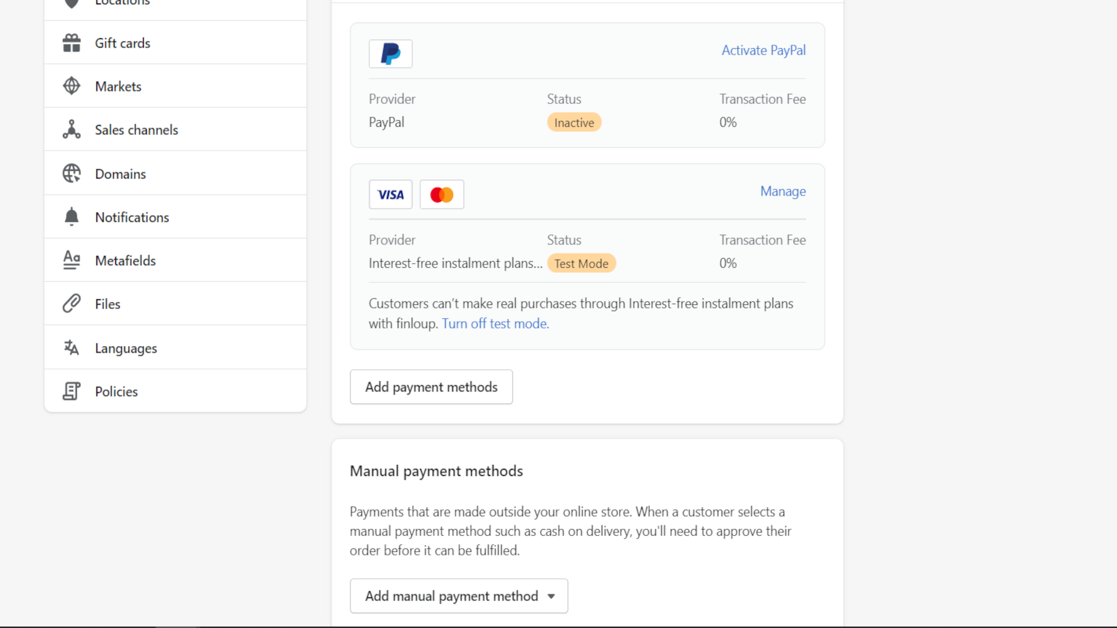 Finloup payment method in merchant's dashboard