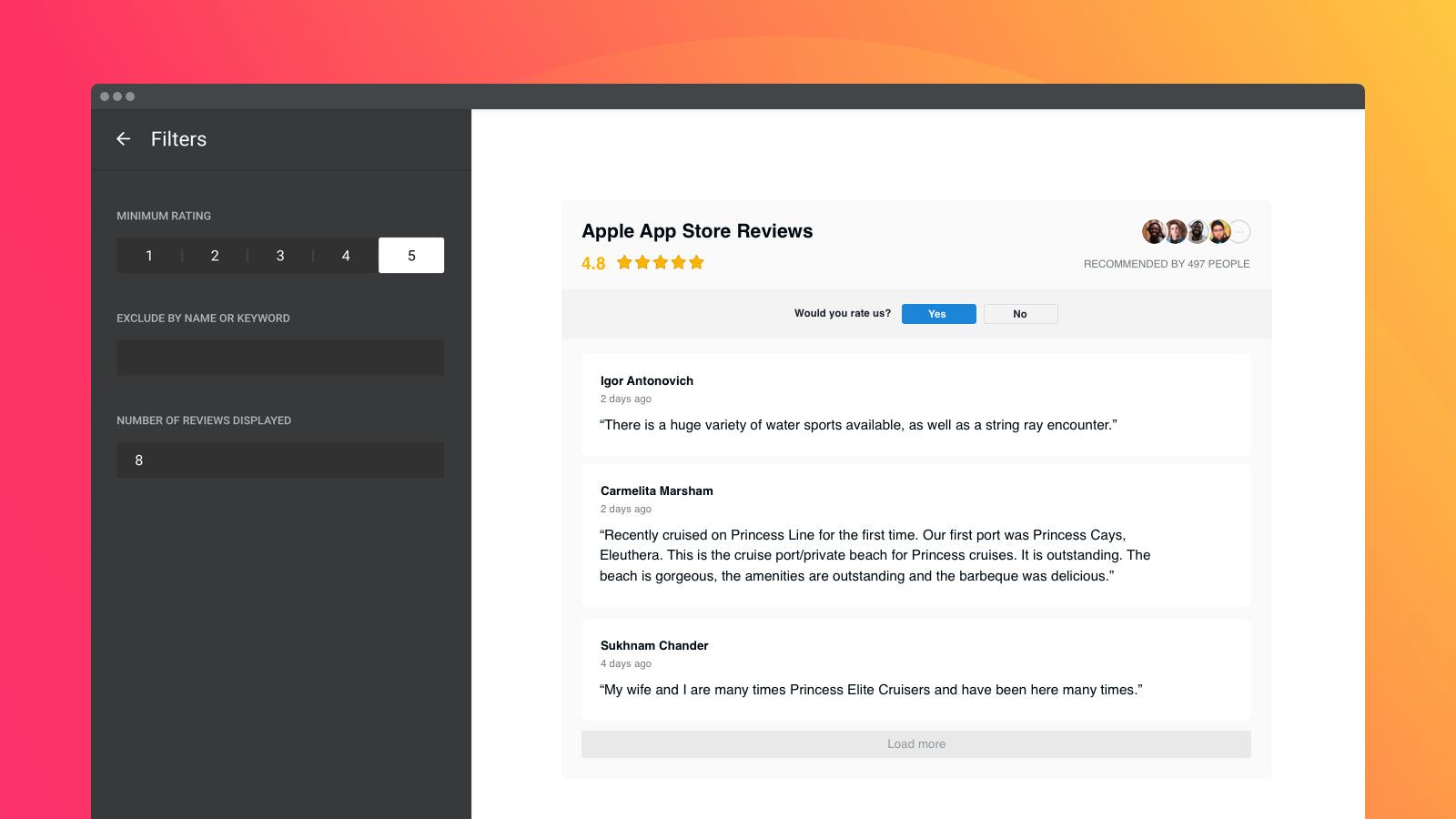 Five filters to show the best App Store reviews on your site
