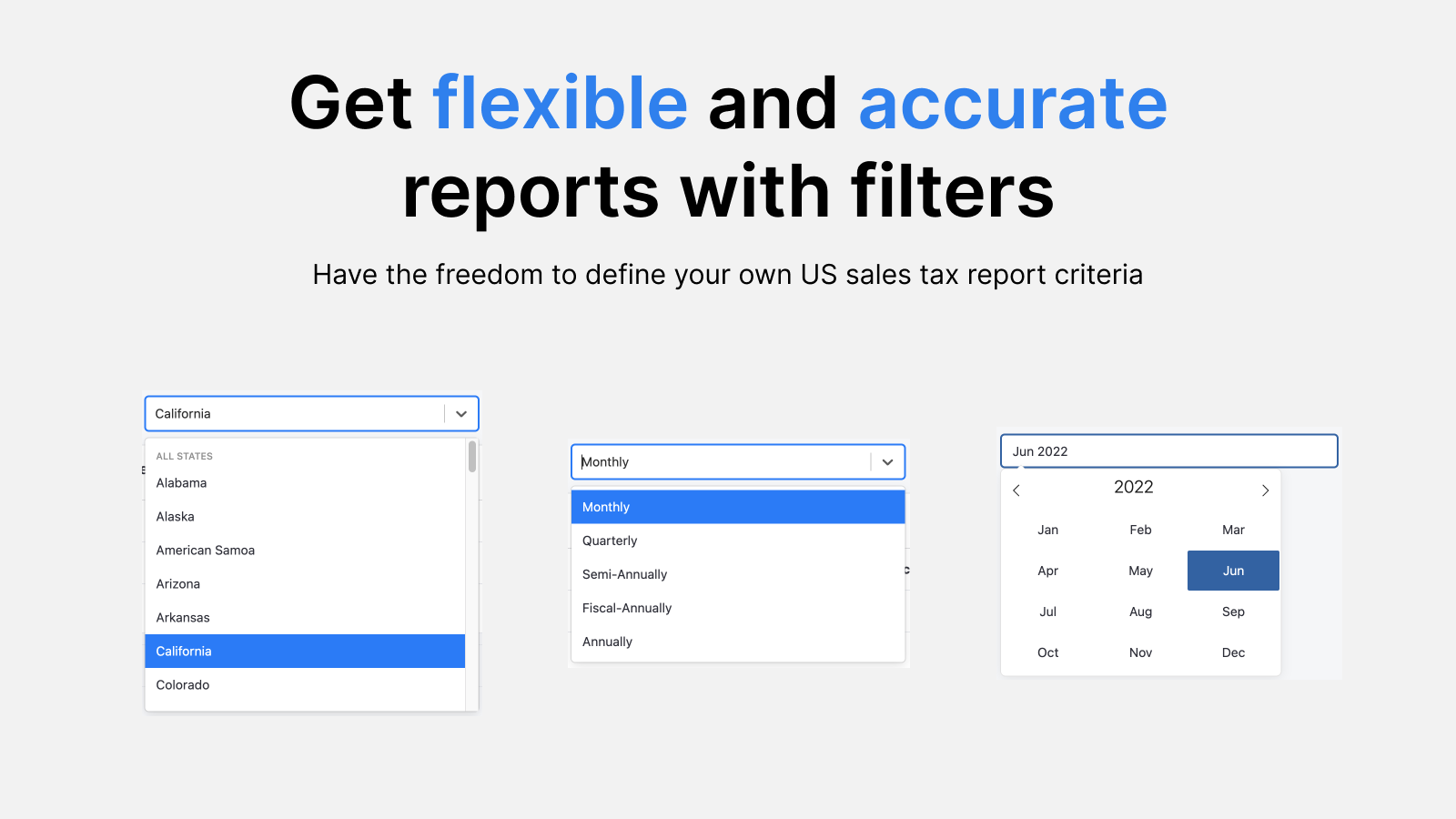 Flexible sales tax report filters