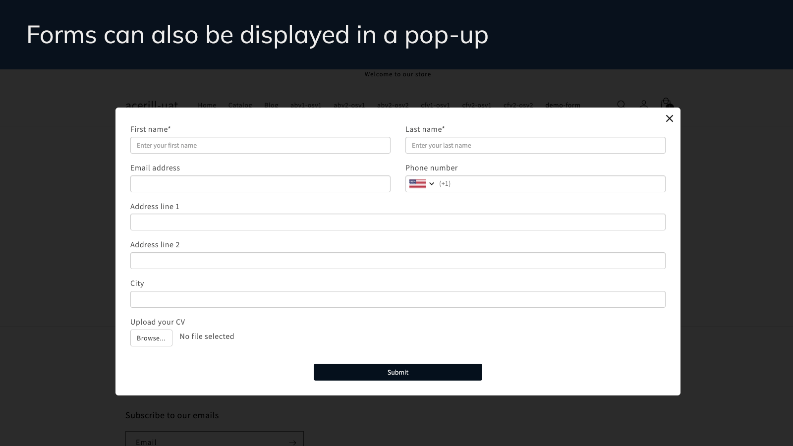 Forms can also be displayed in a pop-up