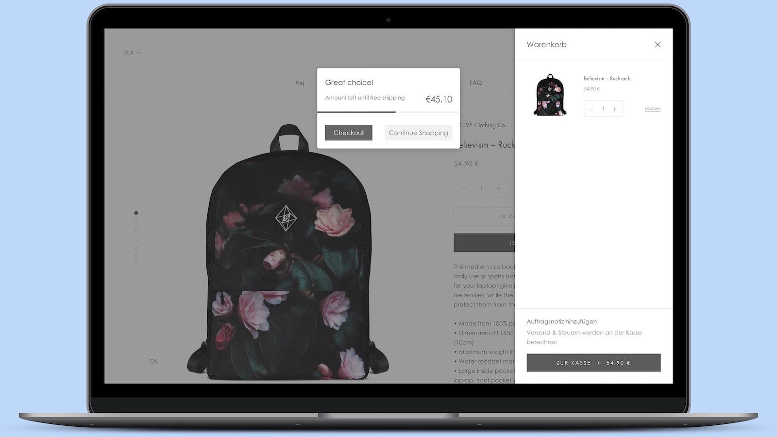Free Shipping Popup – Custom popup on online store (Desktop)