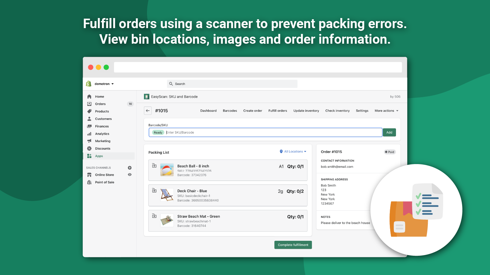 Fulfill orders using a scanner to prevent packing errors