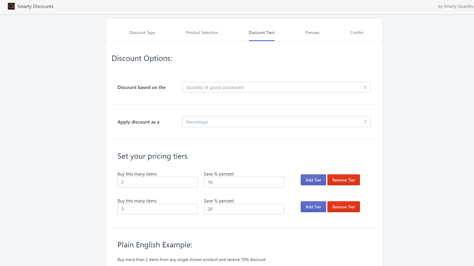 Full control over your pricing tiers. Plain english examples