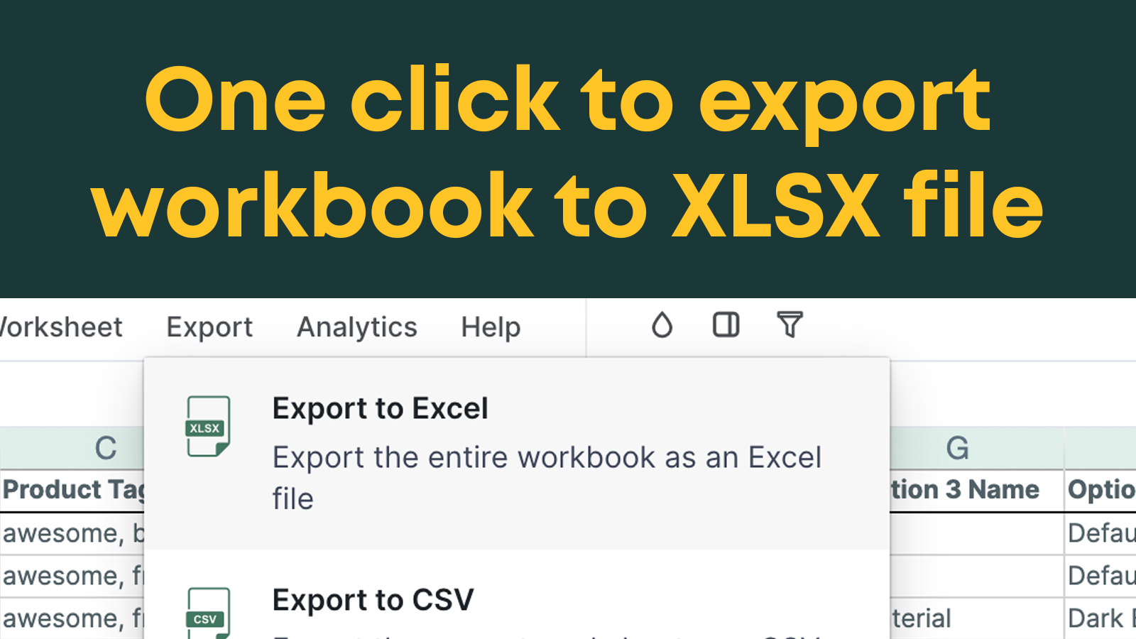 Full workbook export to XLSX, with images and formatting